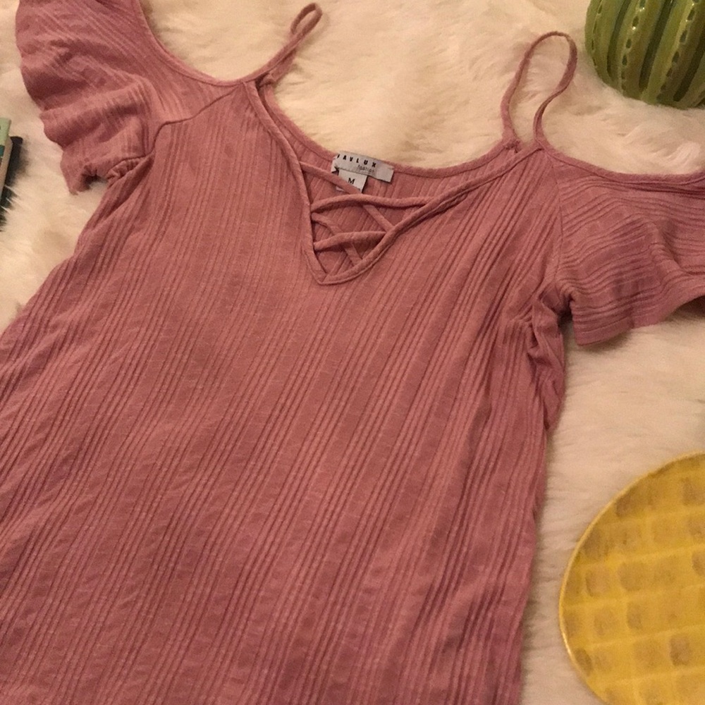 Pink shoulder cut out top